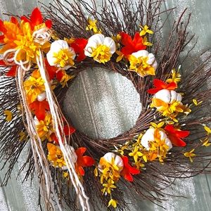 22" Fall wreath with small yellow pumpkins